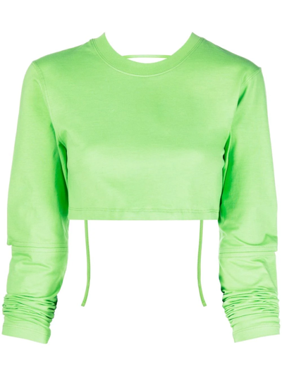 Jacquemus Piccola Cropped Cutout Cotton-jersey Top In Green