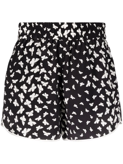 Red Valentino Redvalentino Butterfly Printed Elastic Waist Shorts In Black