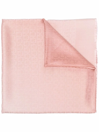 Ferragamo Gancini-jacquard Wool-silk Scarf In Pink