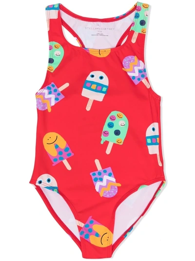 Stella Mccartney Babies' Printed Recycled Tech One Piece Swimsuit In Red