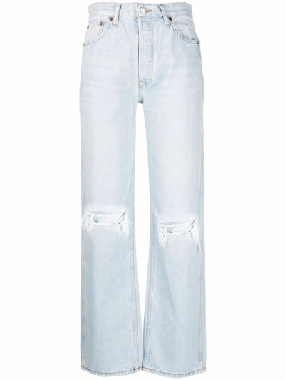Re/done Wide-leg Distressed Jeans In <p>wide-leg Distressed Jeans Blue Cotton Wide-leg Distressed Jeans From  Featuring Distressed