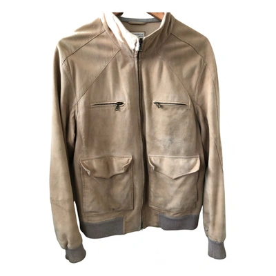 Pre-owned Brunello Cucinelli Leather Jacket In Beige