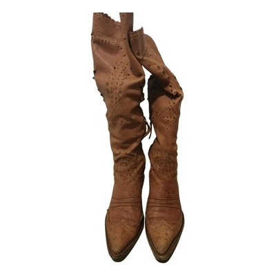 Pre-owned Ermanno Scervino Leather Cowboy Boots In Camel