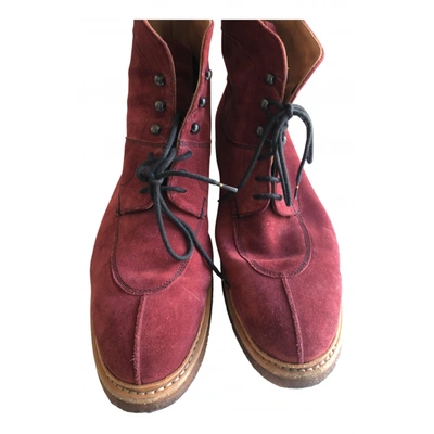 Pre-owned Heschung Lace Up Boots In Red