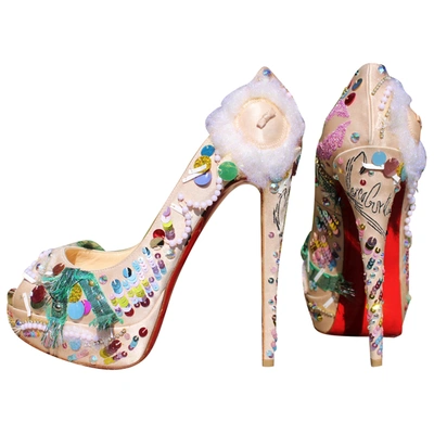 Pre-owned Christian Louboutin Lady Peep Glitter Heels In Multicolour