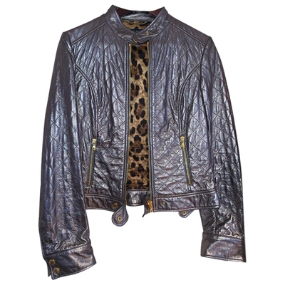Pre-owned Dolce & Gabbana Leather Biker Jacket In Metallic