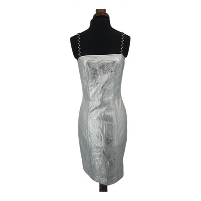 Pre-owned Escada Leather Maxi Dress In Silver