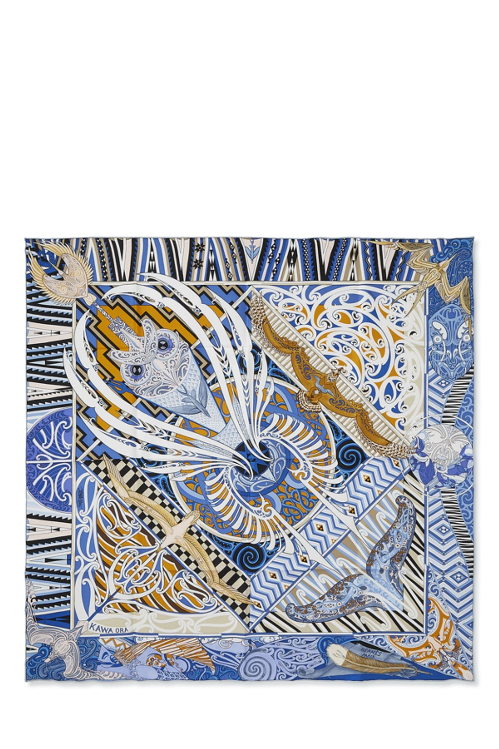 Pre-owned Hermes Blue & Multicolor 'kawa Ora' Silk Scarf 90 | ModeSens