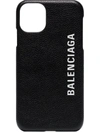 Balenciaga Logo Print Iphone 11 Leather Case In Black