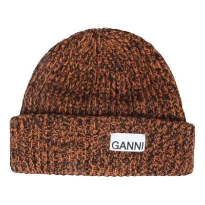 Pre-owned Ganni Wool Beanie In Brown
