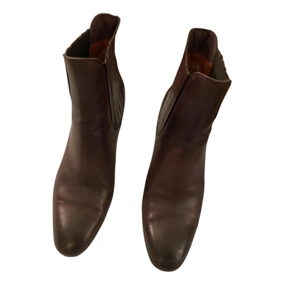 Pre-owned Santoni Leather Open Toe Boots In Burgundy