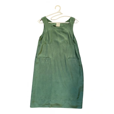 Pre-owned Douuod Silk Mini Dress In Green