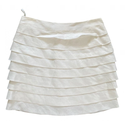 Pre-owned Reiss Linen Mini Skirt In White