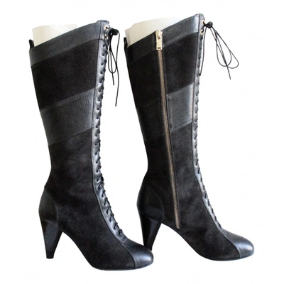 Pre-owned Sonia Rykiel Leather Lace Up Boots In Black