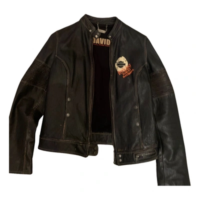 Pre-owned Harley Davidson Leather Biker Jacket In Black