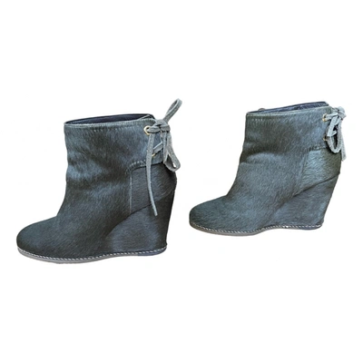 Pre-owned Tila March Leather Ankle Boots In Green
