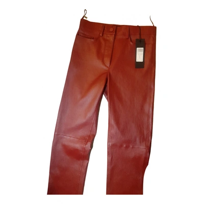 Pre-owned Joseph Leather Straight Pants In Burgundy