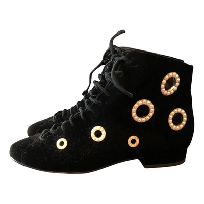 Pre-owned Stella Luna Velvet Ankle Boots In Black