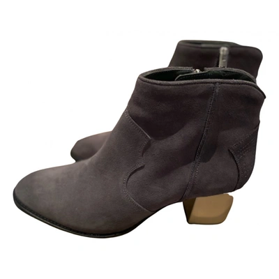 Pre-owned Zadig & Voltaire Molly Leather Ankle Boots In Grey