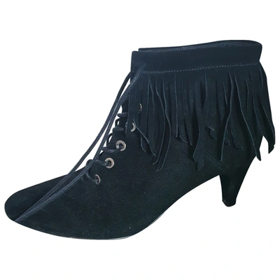 Pre-owned Maje Lace Up Boots In Black