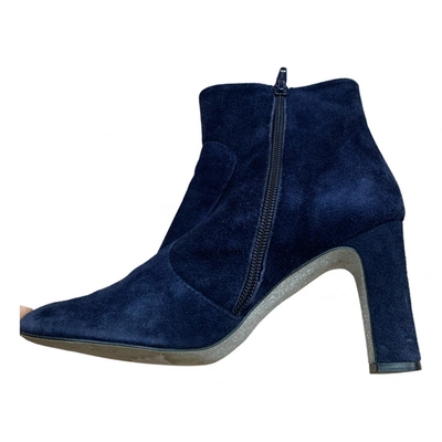 Pre-owned Mellow Yellow Velvet Ankle Boots In Navy