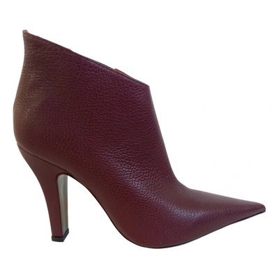 Pre-owned Acne Studios Leather Ankle Boots In Burgundy