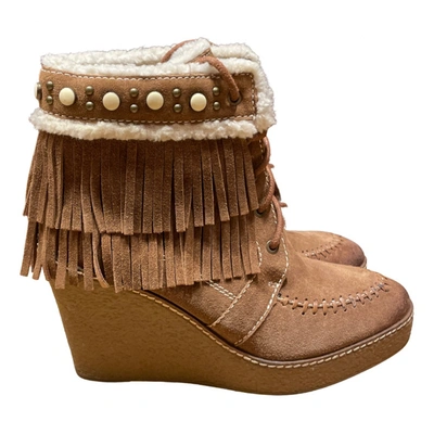 Pre-owned Sam Edelman Leather Ankle Boots In Camel