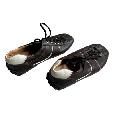 Pre-owned Carshoe Leather Low Trainers In Brown