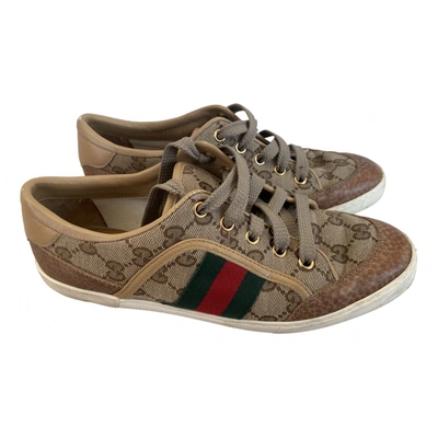 Pre-owned Gucci Ace Cloth Trainers In Brown