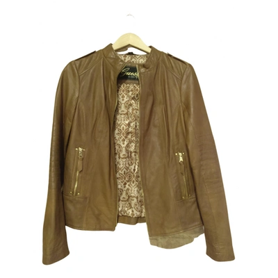 Pre-owned Guess Leather Jacket In Brown