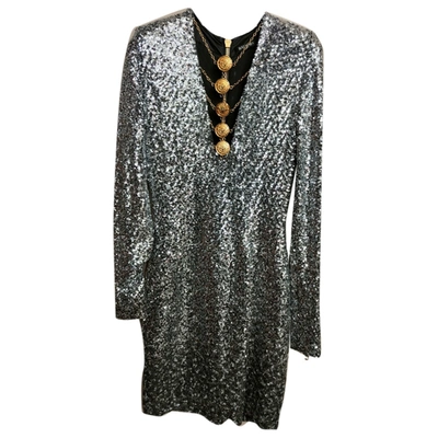 Pre-owned Balmain Glitter Dress In Silver