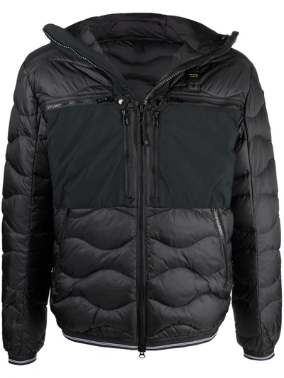 Blauer Quilted-finish Puffer Jacket In Schwarz