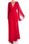 Meghan La Sunset Long Sleeve Maxi Dress In Cherry
