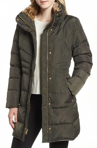 Cole haan quilted down & feather fill jacket with faux fur trim outlet