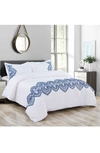 Melange Padma Embroidered Duvet 3-piece Set In Navy On White