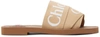 Chloé Woody Embroidery Flat Slides In 275 Soft Tan