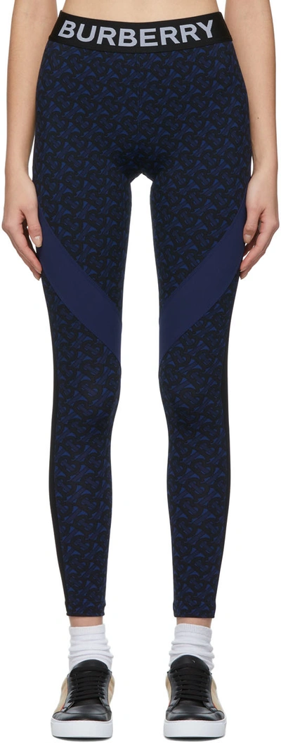 Burberry Tb Monogram-print High-waisted Leggings In Blue