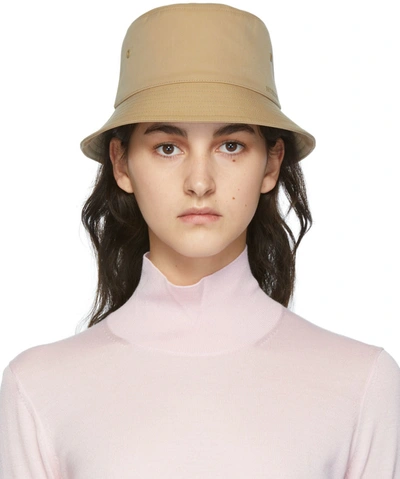 Burberry Reversible Logo-embroidered Cotton-twill Bucket Hat In Beige