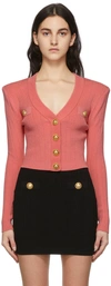 Balmain Logo-button Cropped Knitted Cardigan In Salmon