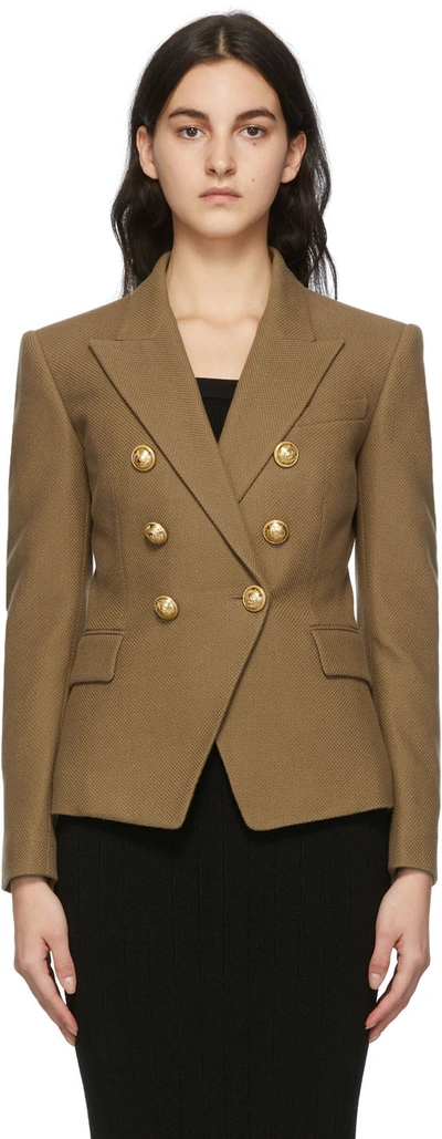 Balmain Brown Double-breasted Wool Blazer In Sable
