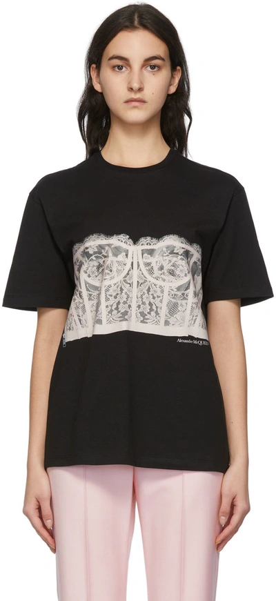 Alexander Mcqueen Black Bustier Print T-shirt