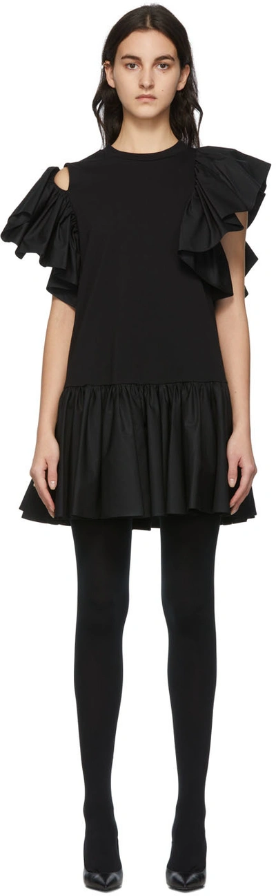 Alexander Mcqueen Ruffled Cotton Jersey Minidress In Black