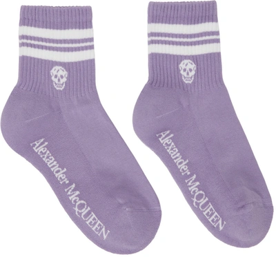 Alexander Mcqueen Alexander Mc Queen Stripe Skull Socks In 5377 Lilac/white