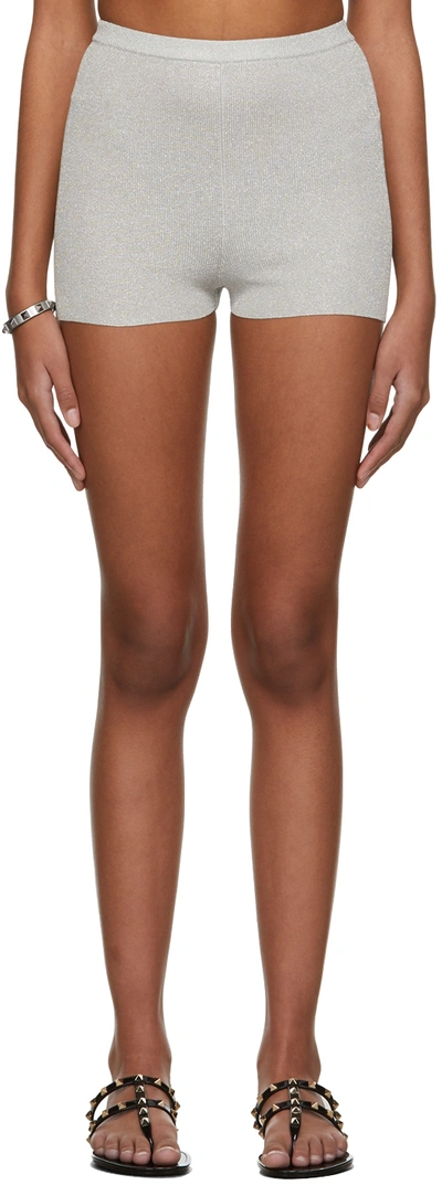 Valentino Silver Knit Metallic Shorts In S13 Silver