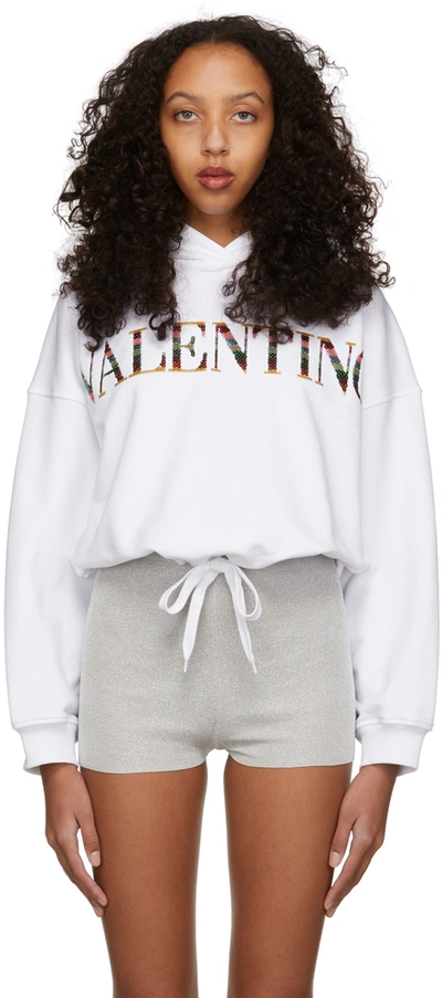 VALENTINO WHITE EMBROIDERED LOGO SWEATSHIRT