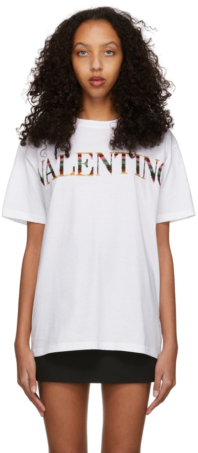 Valentino Sequin-embellished Cotton-jersey T-shirt In White