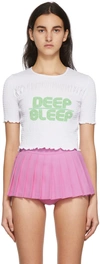 Pushbutton White 'deep Sleep' Cropped T-shirt In White