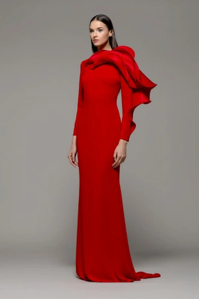 Isabel Sanchis Ruffled Long Sleeve Casar Gown In Red