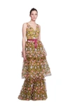 Marchesa Notte 3-tiered Embroidered Tulle Gown In Gold