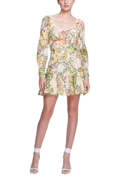 Marchesa Notte Floral Eyelet Long-sleeve Mini Dress In Orange